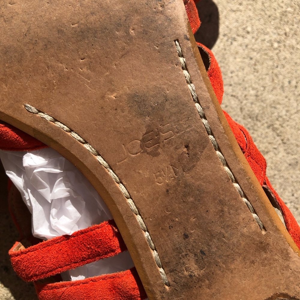 Joe's Jeans Red-Orange Strappy Suede Sandals - Size 5.5 - Picture 7 of 7